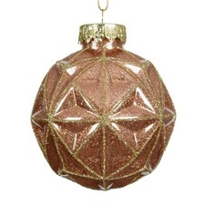 Weihnachtskugel Hellbraun mit Goldfarbenen Glitter bruchfest Ø 8 cm - Kunststoff