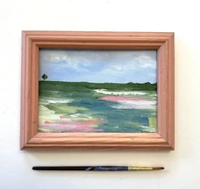 Original Pink Framed Acrylic Landscape Painting, 8 x 6, signed art canvas, OOAK