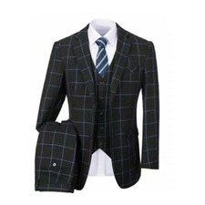 Men's Black Plaid Check Notch Lapel Blazer Formal Groom Tuxedo Prom Wedding Suit