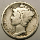 1917 D Mercury Dime 90% Silver F-VF  "Actual Coin Pictured - Not Cleaned"