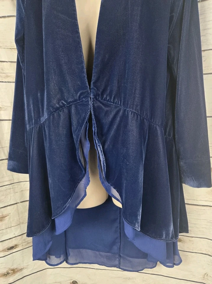 Chaqueta de Terciopelo Azul Soft Surroundings Kimono PM Romántico Gitano Capricho Foto 3 de 4