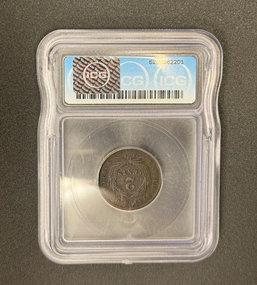 1864 Two Cent 2c Large Motto AU53 Details ICG Large Motto Corroded - Image 3 of 4