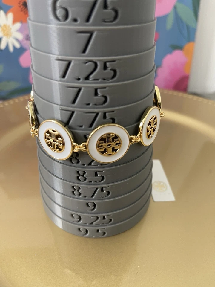 Pulsera Ajustable Tory Burch BLANCA Esmalte Hueco Redondo Logo Nuevo con Etiquetas Foto 3 de 4