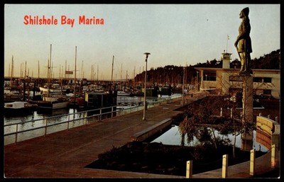 Shilshole Bay Marina Seattle WA Leif Erikson Statue Vintage Postcard