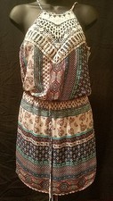 New B DARLIN Multicolor Crochet Lace Sleeveless Halter Short Dress Size 11 / 12