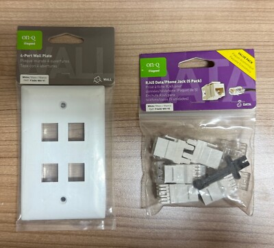 Legrand On-Q 1 Gang 4 Port Keystone Insert Standard Face Wall Plate w/RJ45 Jacks