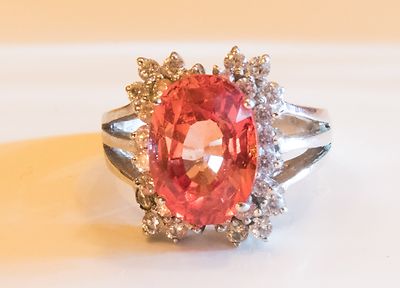 SS 925 Pretty Lab Created Padaradscha Sapphire & White Sapphire Ring  VIDEO