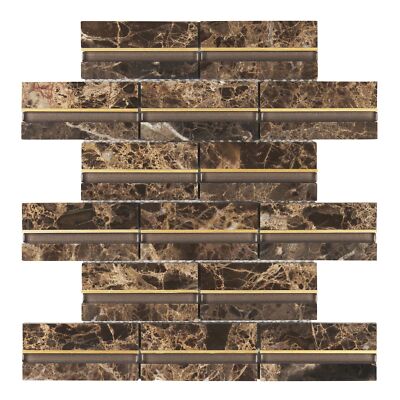 Emperador Brown Marble Stone Blended Brown Metallic Glass Gold Inlay Backsplash