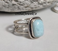 925 Sterling Silver Ring Larimar Ring Handmade Ring Minimalist Band Ring