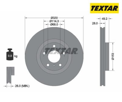 2 St. Bremsscheibe PRO+ TEXTAR 92162405 für Infiniti EX FX M