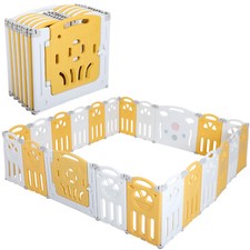 Adjustable Baby Playpen, Foldable Playpen for 14 Panels Baby Playyard Yellow