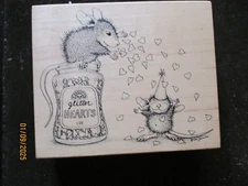 HOUSE MOUSE STAMPA ROSA GLITTER HEARTS RUBBER STAMP WOOD MTD 1998 XL