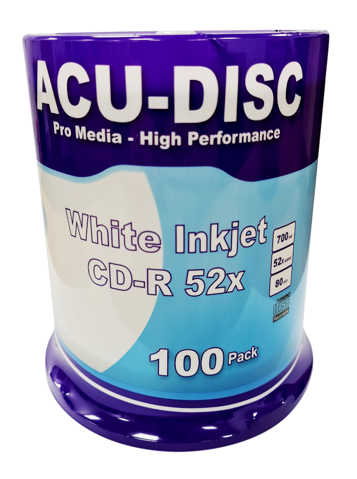 100x ACUDISC White Inkjet Printable CDR Blank Disc Full Face (52x