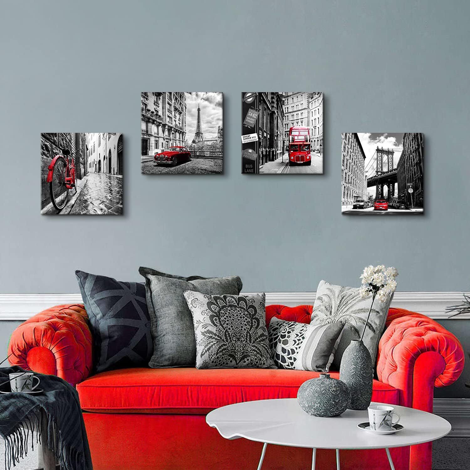 Black and White Wall Art for Bedroom Red City Wall Decor Paris Bathroom ...