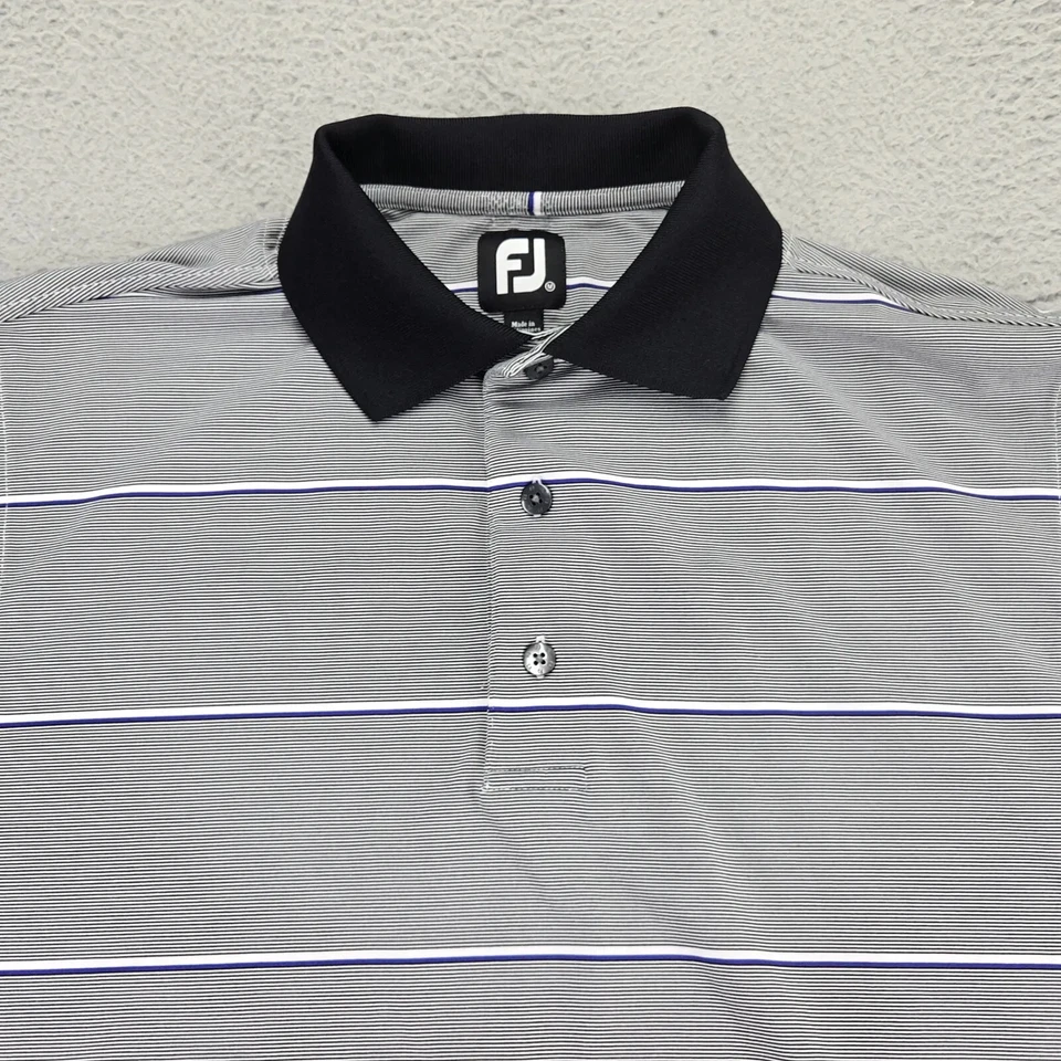 Camisa polo de golf FJ Footjoy para hombre mediana negra a rayas manga corta al aire libre Foto 2 de 4