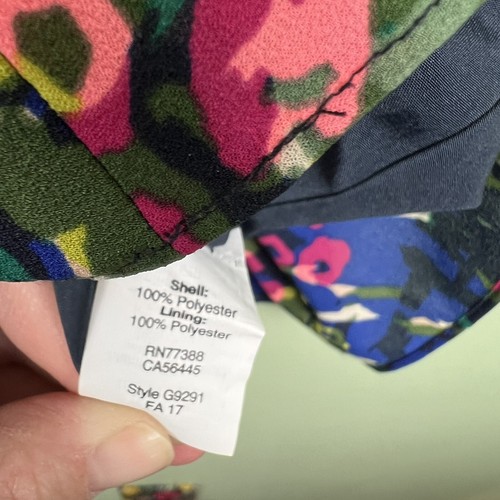 J Crew Sz 0 Navy Blue Floral Lined Crepe Fit Flare Printed Flutter Dress - Picture 3 of 7