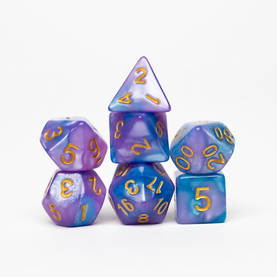 Rainbow Purple/Blue 7 Dice Set RPG DnD Dungeons Dragons Pathfinder d20 AD&D D&D