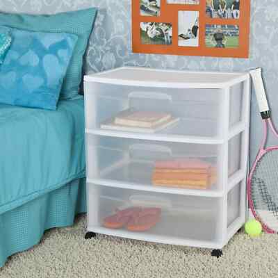 Wide 3 Drawer Cart White Sterilite
