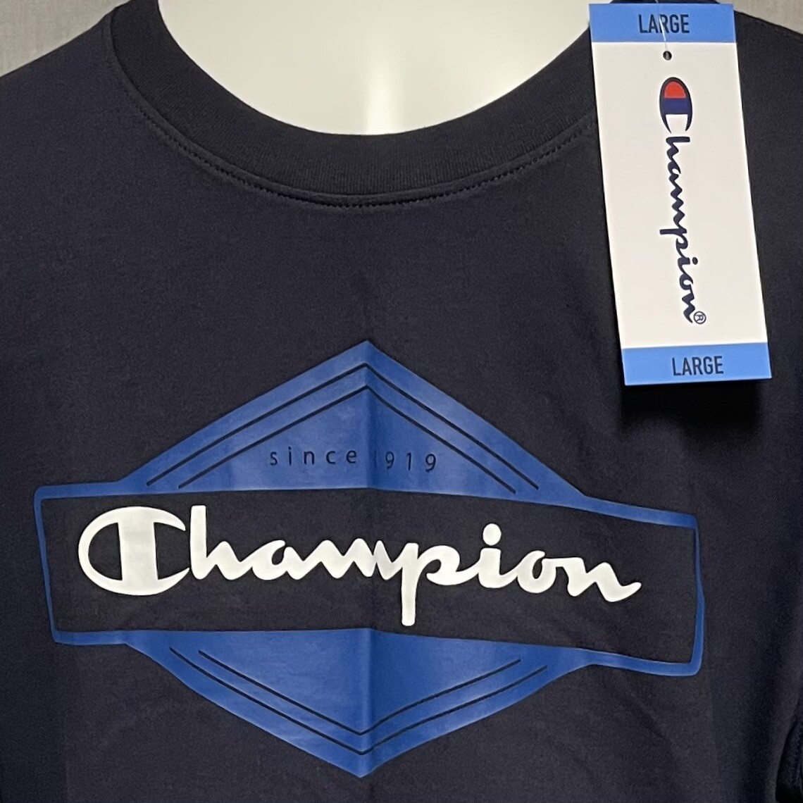 Champion Mens Logo T Shirt Short Sleeve Navy Size Large NEW | eBay