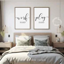 Work Hard, Play Hard, Set of 2 Motivational Poster Prints, Home Décor