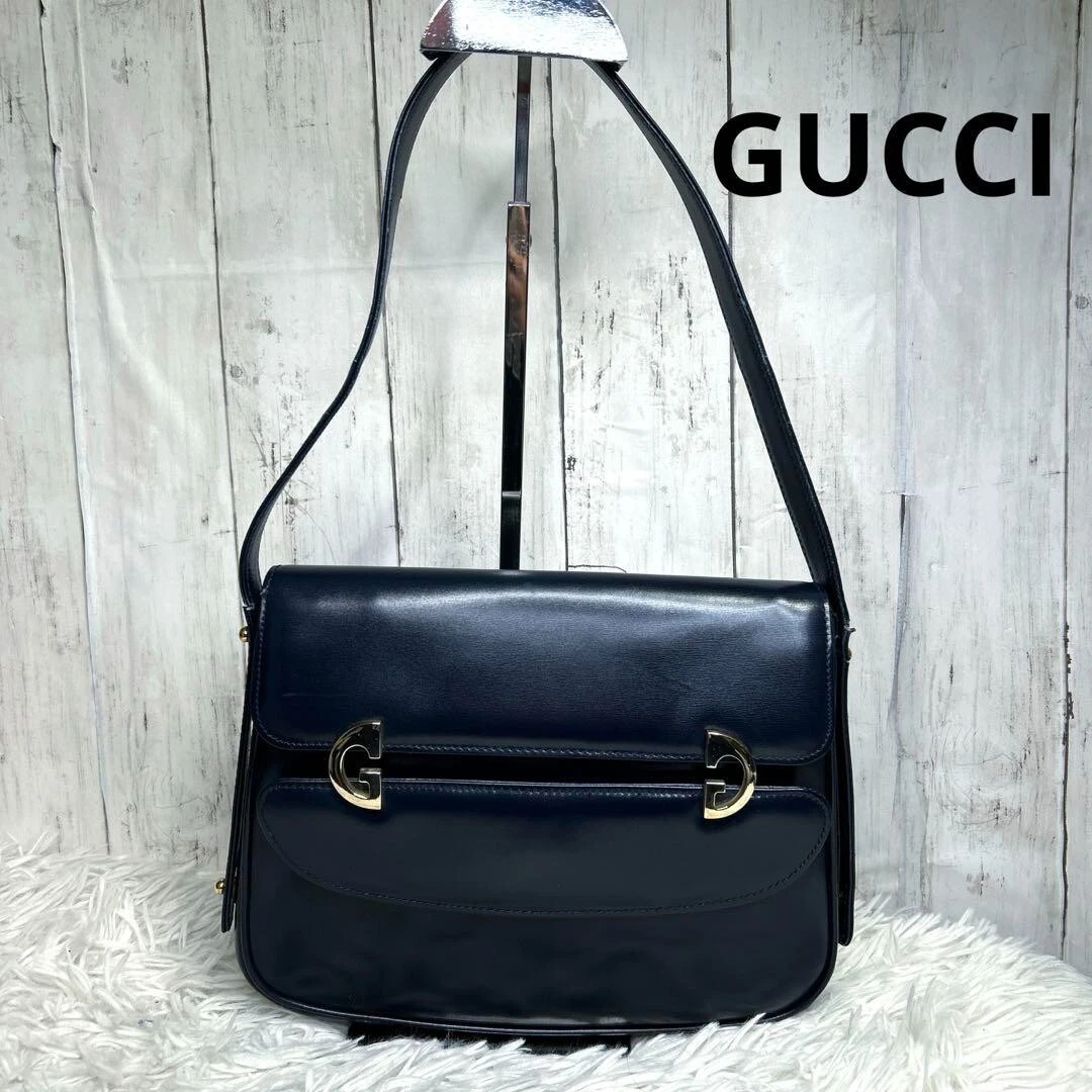 Vecchia borsa a tracolla Gucci in pelle blu scuro autentica borsa donna GIAPPONE USATA