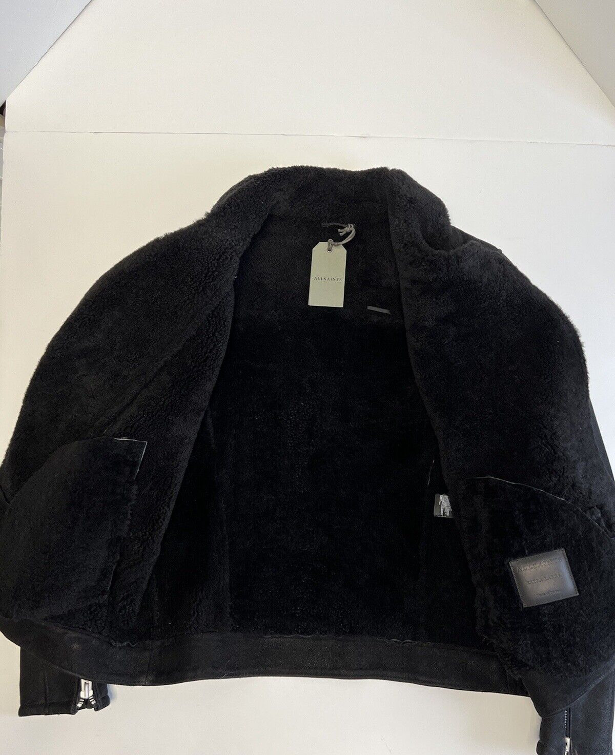 Authentic ALLSAINTS Mens MILES SHEARLING BIKER Jacket Coat Leather Black Sz XL* image 8