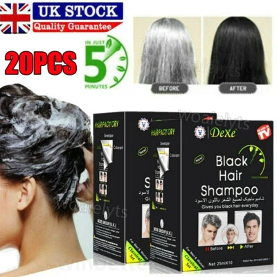 20 Bags DEXE Black Hair Shampoo 5 minutes Instant Dye Permanent Hair Colour Dark