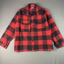 VTG Pendleton Red  Black Flannel Thick Wool Button Up Jacket Large