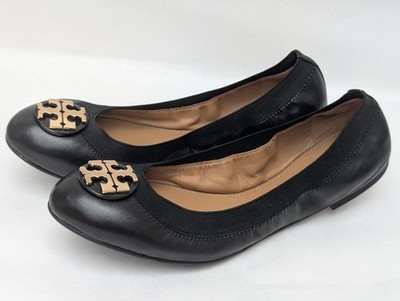 Tory Burch UK 7 Claire schwarze elastische Leder-Ballerinas Schuhe gebraucht, in einwandfreiem Zustand 