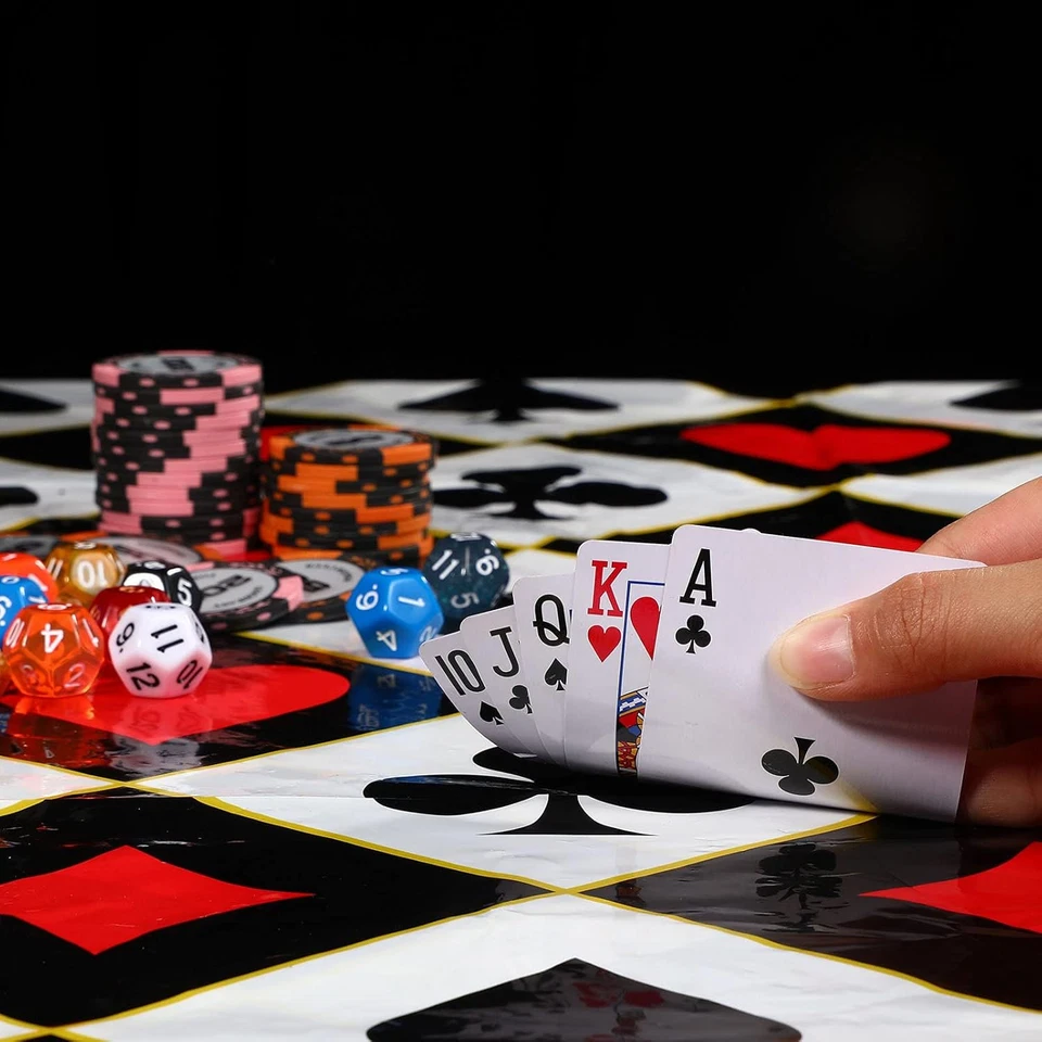 Irenare 3 Pcs Casino Poker Party Tablecloths Decor 54" x 108", Multi Color Foto 4 de 4