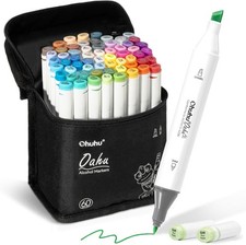 Ohuhu 60 Colors 1 Colorless Alcohol Marker Blender - Chisel Fine Dual Tips