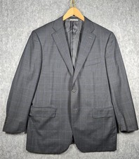 CANALI Mens 2 Piece Suit Gray Blue Windowpane Blazer 42R, Pants 32x28  2 Italy