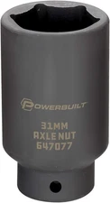 Powerbuilt 31mm Axle Nut Socket, 1/2-Inch Drive, 6 Point, Remove 31mm, Black 