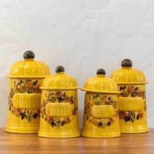 4-Vintage 1967 Los Angeles Pottery California USA Autumn Harvest Canister Set