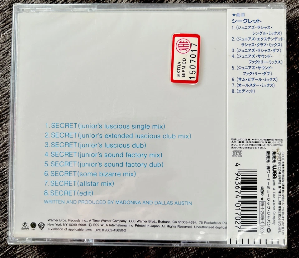 MADONNA Secret Remixes JAPAN 8-track 5" MAXI CD WPCR-170 w/ OBI +PS 1995 issue - Image 2 of 4