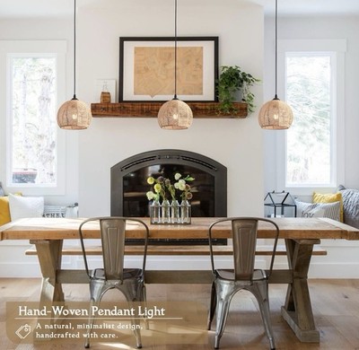3 Pack Wicker Pendant Light Natural W...
