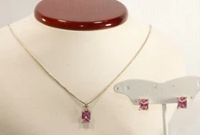 Ladies Sterling 925 Solid Silver Pink & White Sapphire Earring Necklace Set #115