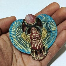Ancient-Style Egyptian Winged Scarab with Ra Sun Disk – Handmade Collectible