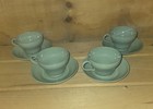4 Wedgwood Ofetruria & Barlaston Celadon Teacups & Saucers.
