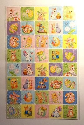 Easter Greetings - Ostern, Hasen, Blumen - 1 Bogen, 40 Stk - Aufkleber Set - neu