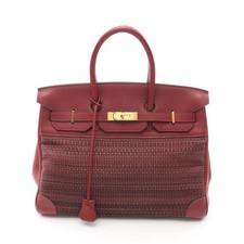 HERMES Birkin 35 Horsehair Rouge Ash Handbag Buffed Skipper Leather Red #RC091
