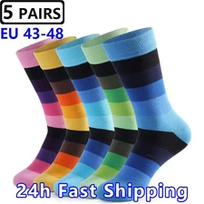 5 Pairs Large Big Size EU 46,47,48 Men's Happy Colorful Striped Plus Size Socks