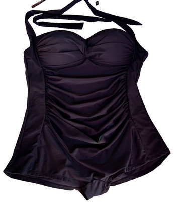 Jaclyn Smith 1Pc Swimsuit 22W Black Ruched Halter Tummy Control Resort Plus Size