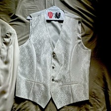 Men's White Satin Paisley 3-Piece Suit Set, One-Button Shawl Lapel