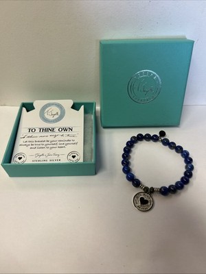 To Thine Self Be True Blue Lapis Beaded Bracelet With Sterling Charm
