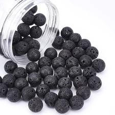 1 Box about 60 Pcs 12Mm Natural Lava Beads, Black Rock Gemstone round Loose Bead