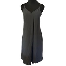 Uniqlo A-Line Dress Black V-Neck Strappy Sleeveless Midi Size XS