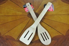 Wooden Bamboo Natural Slotted Spoon & Turner Spatula for All-Clad Calphalon
