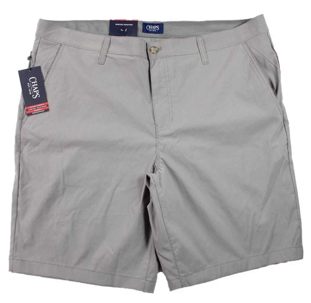 Chaps Mens Performance Shorts 40 Activewear Flat Front Casual Stretch Gray NEW