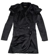 Nasty Gal Blazer Mini Dress XS Black Satin Structured Shoulder Drape Ruched